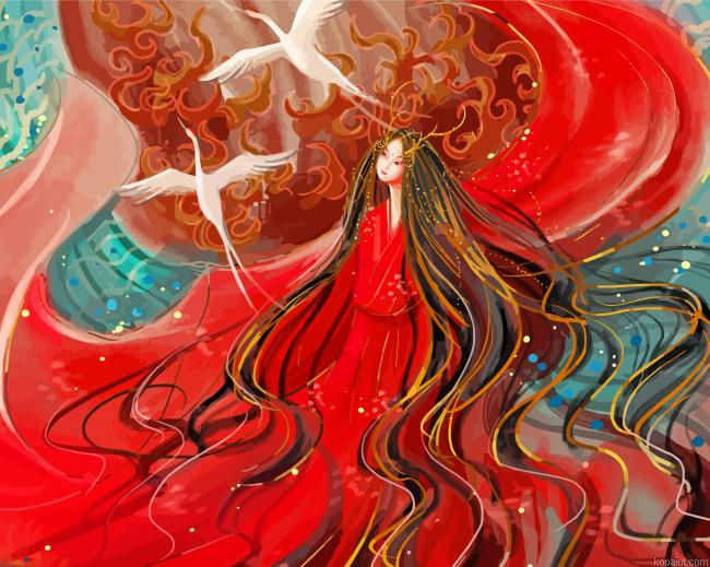 Chinese Red Girl Paint By Numbers