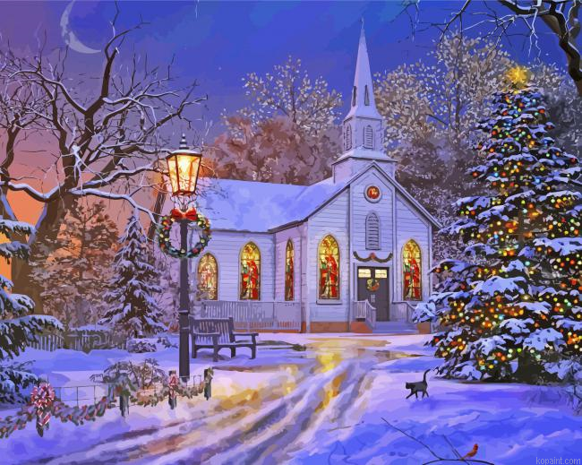 Christmas Church In Winter Painting By Numberss.png