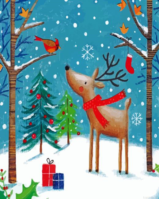 Christmas Deer With Cardinal Painting By Numberss.png