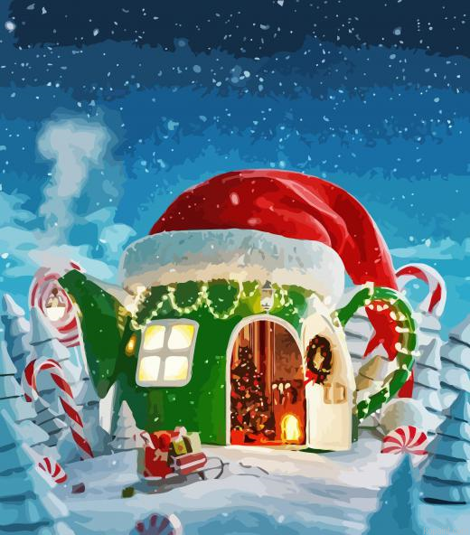 Christmas Hat Green House Painting By Numberss.png