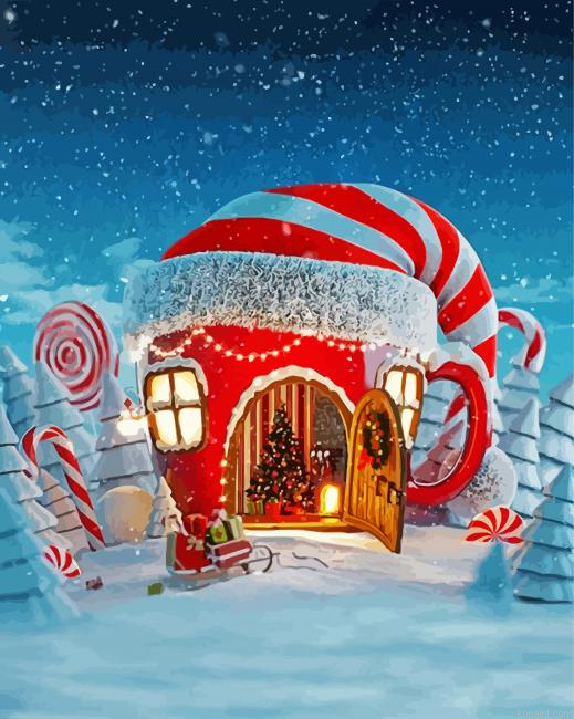 Christmas Hat House Painting By Numberss.png