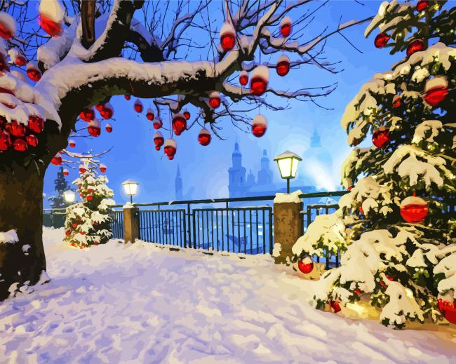 Christmas Night Snow Painting By Numberss.png