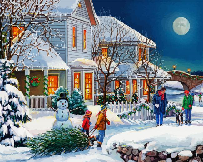 Christmas Snow Countryside Paint By Numbers