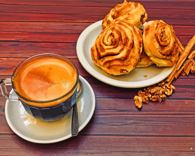 Cinnamon Roll With Coffee Painting By Numberss.png