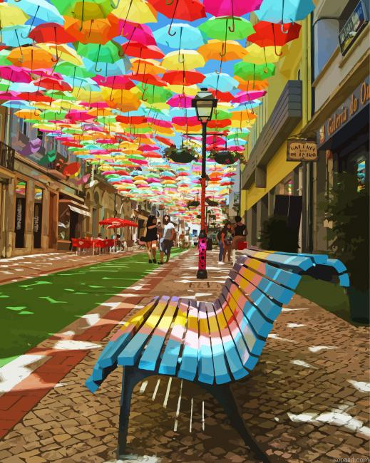 City Street And Umbrellas Painting By Numberss.png