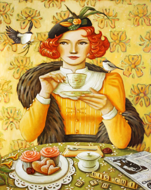 Classic Woman Drinking Coffee Painting By Numberss.png
