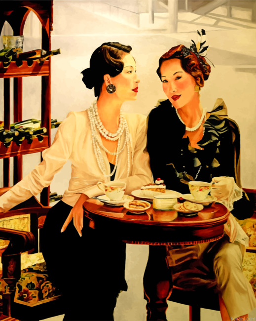 Classic Women Drinking Coffee Painting By Numberss.png