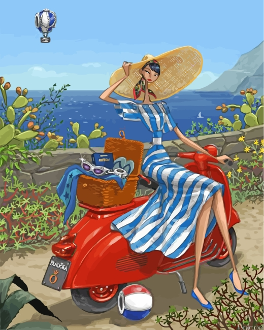 Classy Girl On Motorcycle Painting By Numberss.png