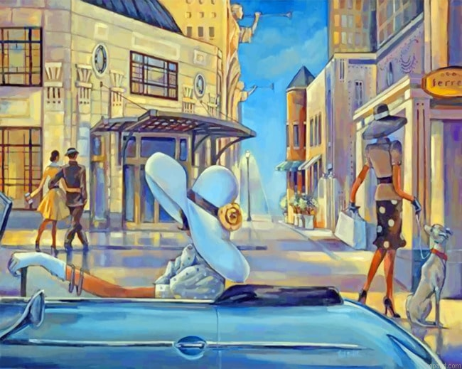 Classy Woman Driving Vintage Painting By Numberss.png