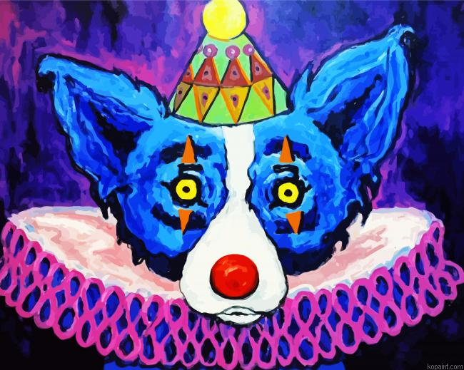 Clown Blue Dog Painting By Numberss.png