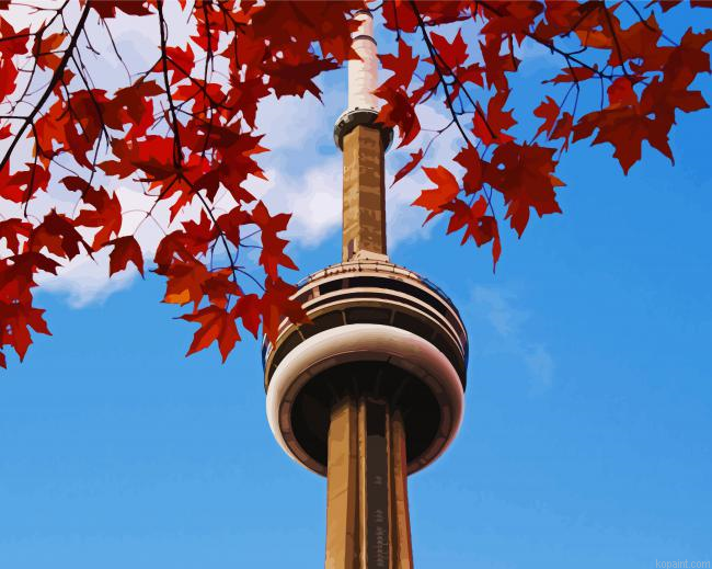 Cn Tower And Leaves Painting By Numberss.png