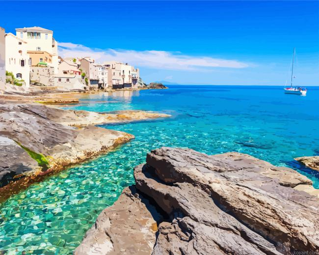 Coastline Of Erbalunga Corsica Painting By Numberss.png