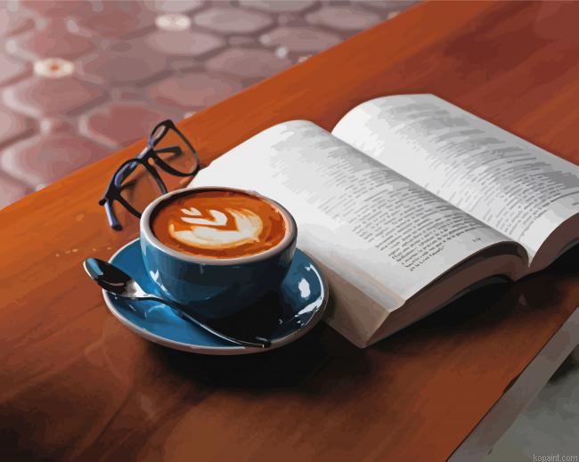 Coffee And Book With Glasses Painting By Numberss.png