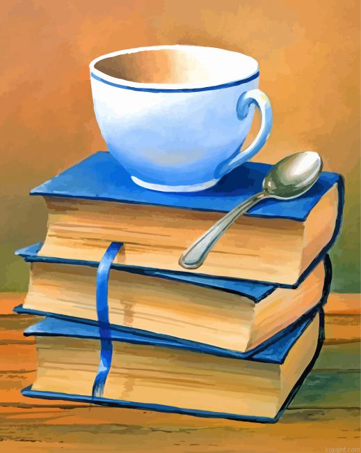 Coffee Cup On Books Painting By Numberss.png