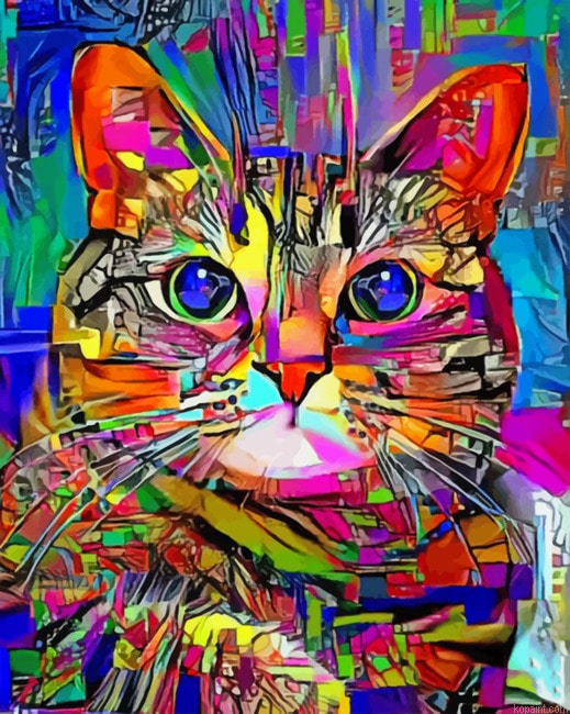 Colorful Abstract Cat Animals Painting By Numberss.png