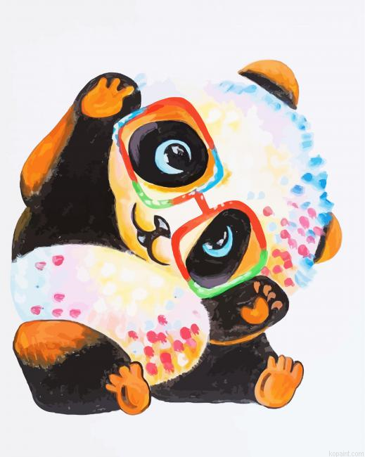 Colorful Baby Panda With Glasses Painting By Numberss.png