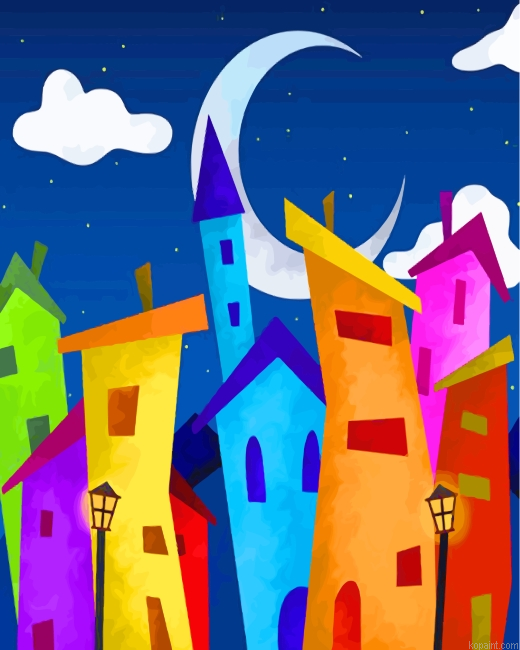 Colorful Buildings Art Painting By Numberss.png