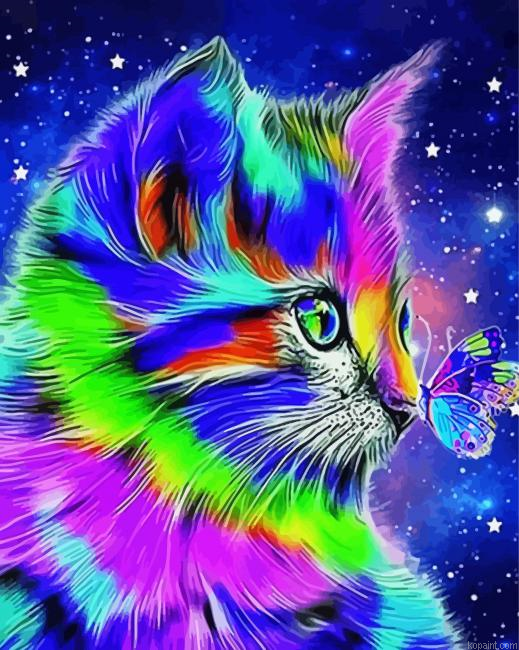 Colorful Cat And Butterfly Painting By Numberss.png