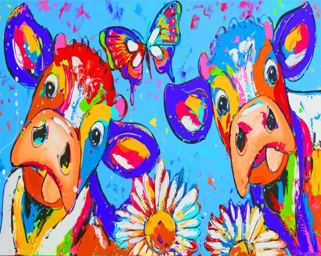 Colorful Cows And Butterfly Painting By Numberss.png