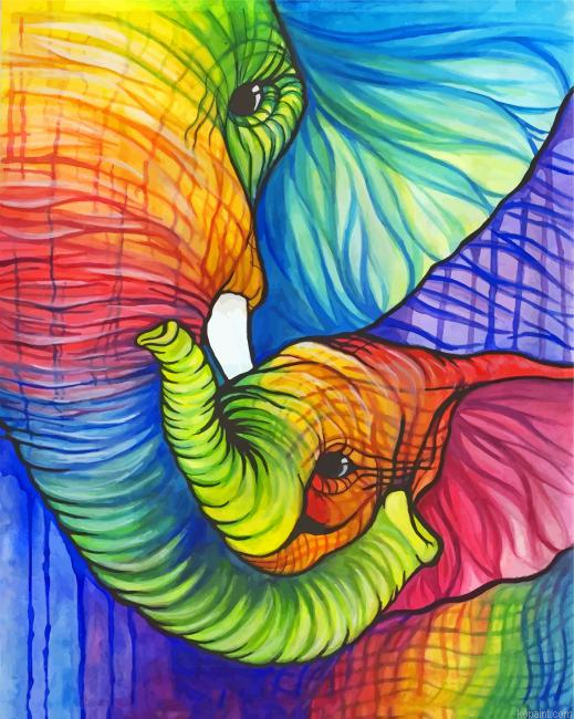 Colorful Elephant And Calf Painting By Numberss.png