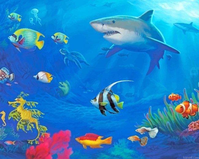 Colorful Fish And Shark New Painting By Numberss.png