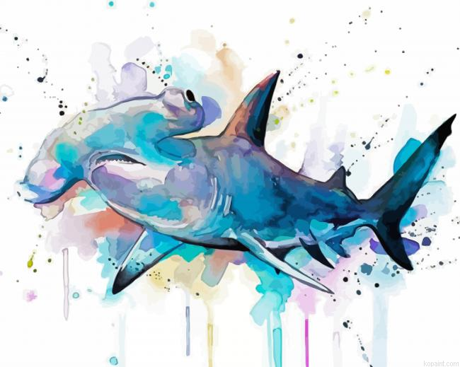 Colorful Hammerhead Shark Art Painting By Numberss.png