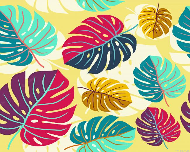 Colorful Monstera Leaves Painting By Numberss.png