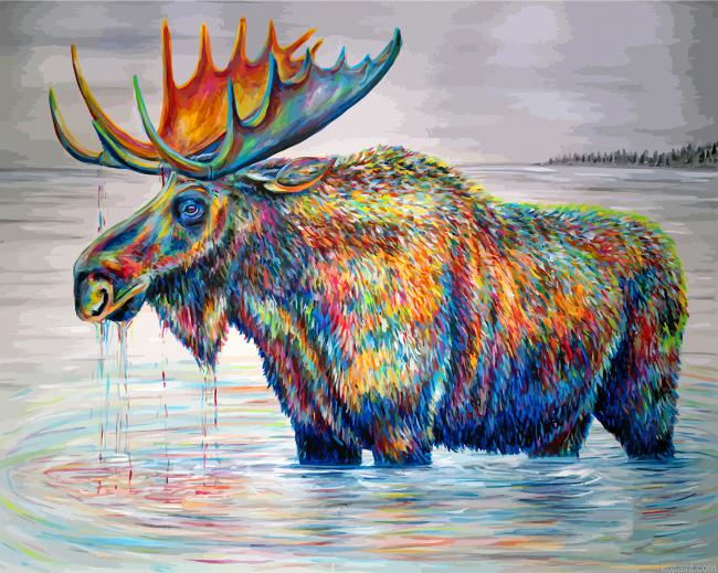 Colorful Moose In Pond Painting By Numberss.png