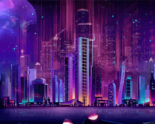 Colorful Neon City Painting By Numberss.png