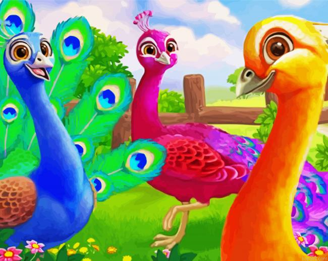 Colorful Peacocks Painting By Numberss.png