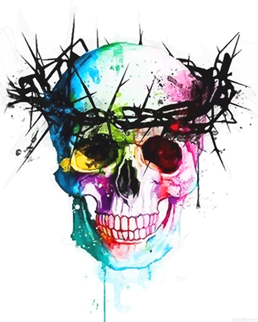 Colorful Skull With Thorns Crown New Painting By Numberss.png