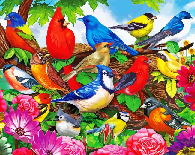 Colorful Spring Birds Painting By Numberss.png