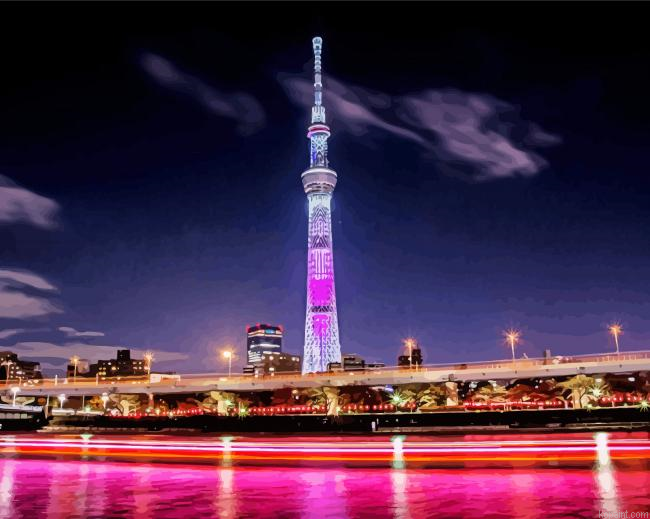 Colorful Tokyo Skytree Tower Painting By Numberss.png