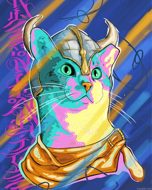 Colorful Viking Cat Painting By Numberss.png