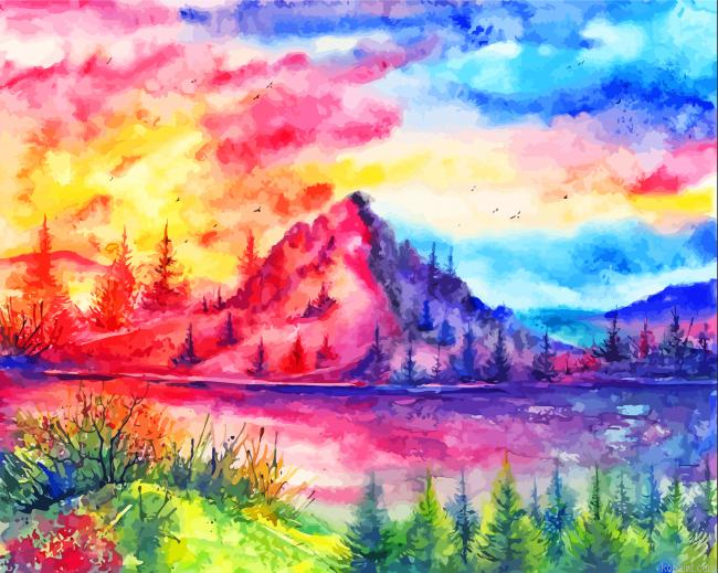 Colorful Watercolor Mountains Paint By Numbers