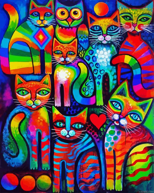 Colorful Whimsical Cats Paint By Numbers.png