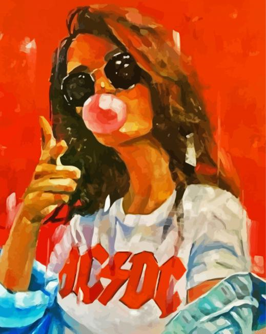 Cool Girl Blowing Bubble Gum Painting By Numberss.png