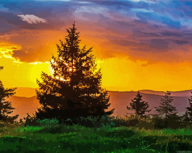 Cool Trees At Sunrise Painting By Numberss.png