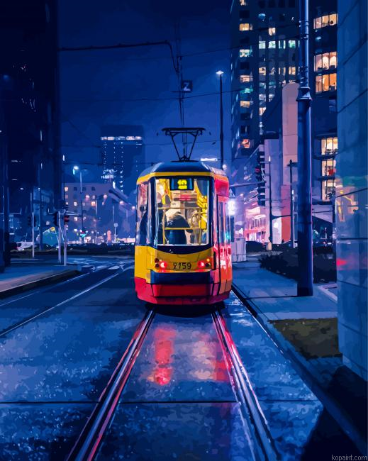 Cool Trolley At Night Painting By Numberss.png