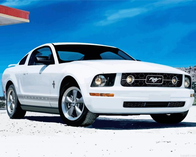Cool White Ford Mustang Car Painting By Numberss.png