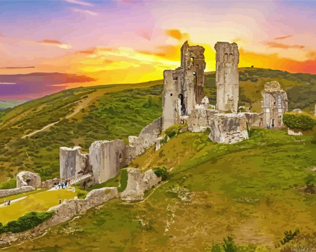 Corfe Castle At Sunset Painting By Numberss.png