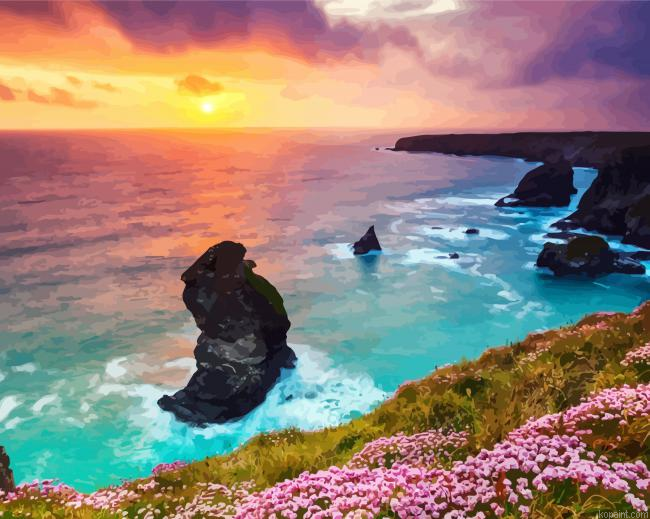 Cornwall Beach At Sunset Painting By Numberss.png
