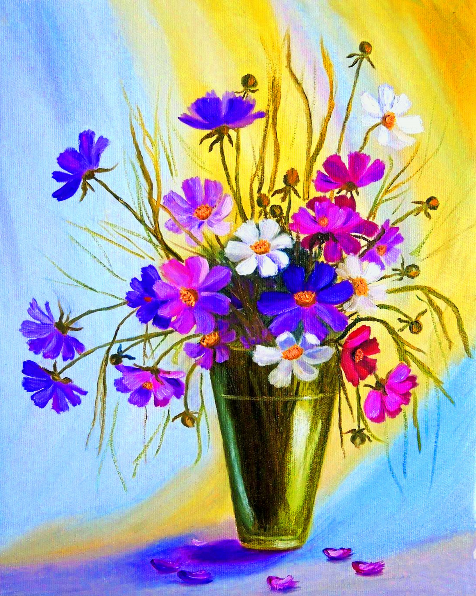 Cosmos Flowers Vase Painting By Numberss.png