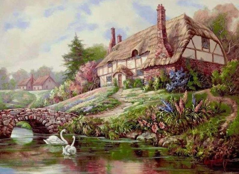 Countryside House Landscape Painting By Numberss.png