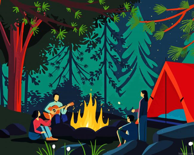 Couple In Forest Camp Painting By Numberss.png