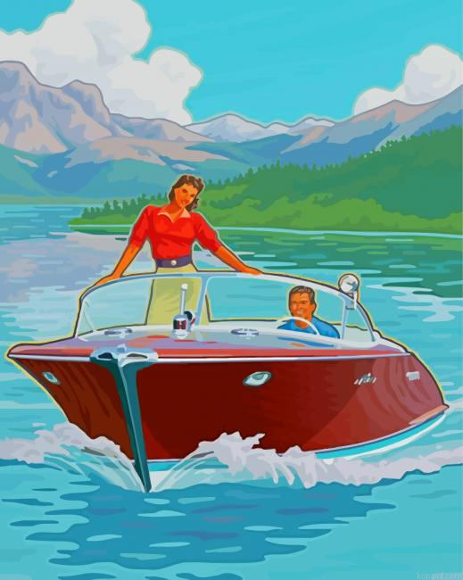 Couple On Motor Boat Painting By Numberss.png