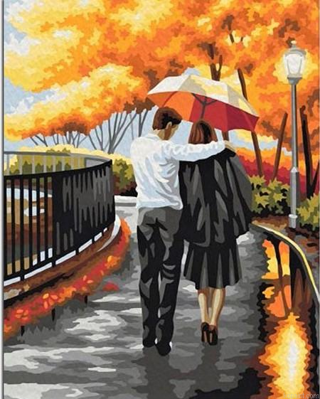 Couple Walking With Umbrella Romance And Love Painting By Numberss.png
