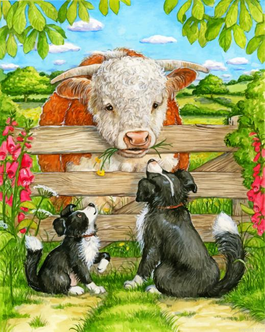 Cow And Dogs Painting By Numberss.png