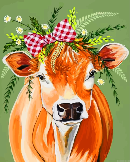 Cow And Flowers Painting By Numberss.png