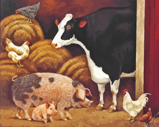 Cow And Pig With Chickens Paint By Numbers